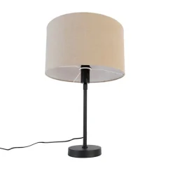 QAZQA Tischlampen|Esszimmerlampen*Tischleuchte schwarz verstellbar mit Schirm hellbraun 35 cm - Parte