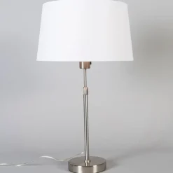 QAZQA Tischlampen|Wohnzimmerlampen*Tischleuchte Stahl mit Schirm weiß 35 cm verstellbar - Parte
