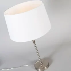 QAZQA Tischlampen|Wohnzimmerlampen*Tischleuchte Stahl mit Schirm weiß 35 cm verstellbar - Parte