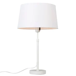 QAZQA Tischlampen|Wohnzimmerlampen*Tischleuchte weiß mit Schirm weiß 35 cm verstellbar - Parte