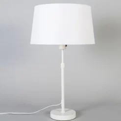 QAZQA Tischlampen|Wohnzimmerlampen*Tischleuchte weiß mit Schirm weiß 35 cm verstellbar - Parte