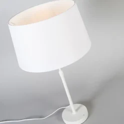QAZQA Tischlampen|Wohnzimmerlampen*Tischleuchte weiß mit Schirm weiß 35 cm verstellbar - Parte