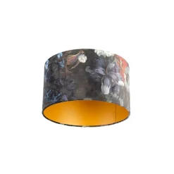 QAZQA Lampenschirme*Velour Lampenschirm Blumenmuster 35/35/20 golden innen