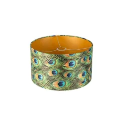 QAZQA Lampenschirme*Velour Lampenschirm Pfau Design 35/35/20 mit goldenem Interieur