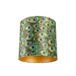 QAZQA Lampenschirme*Velour Lampenschirm Pfau Design 40/40/40 mit goldenem Interieur