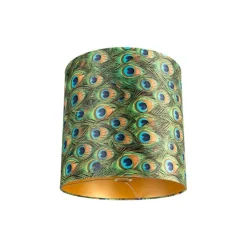 QAZQA Lampenschirme*Velour Lampenschirm Pfau Design 40/40/40 mit goldenem Interieur