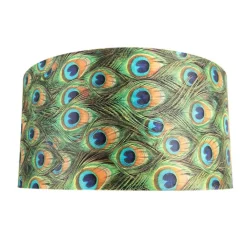QAZQA Lampenschirme*Velour Lampenschirm Pfau Design 50/50/25 mit goldenem Interieur