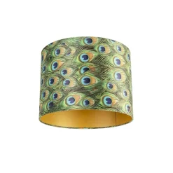 QAZQA Lampenschirme*Velours-Lampenschirm im Pfauendesign 40/40/30 mit goldener Innenseite