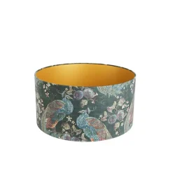 QAZQA Lampenschirme*Velours-Lampenschirm pfauengrün 50/50/25 innen golden