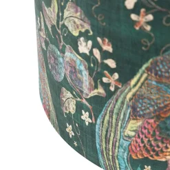 QAZQA Lampenschirme*Velours-Lampenschirm pfauengrün 50/50/25 innen golden