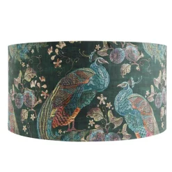 QAZQA Lampenschirme*Velours-Lampenschirm pfauengrün 50/50/25 innen golden