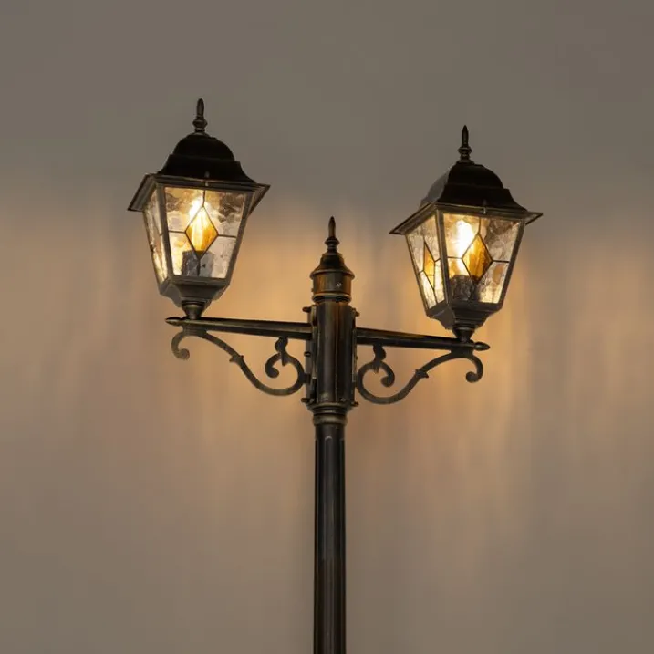QAZQA Gartenbeleuchtung|Laternen Außen*Vintage Außenlaterne Antikgold 240 cm 2-flammig - Antigua