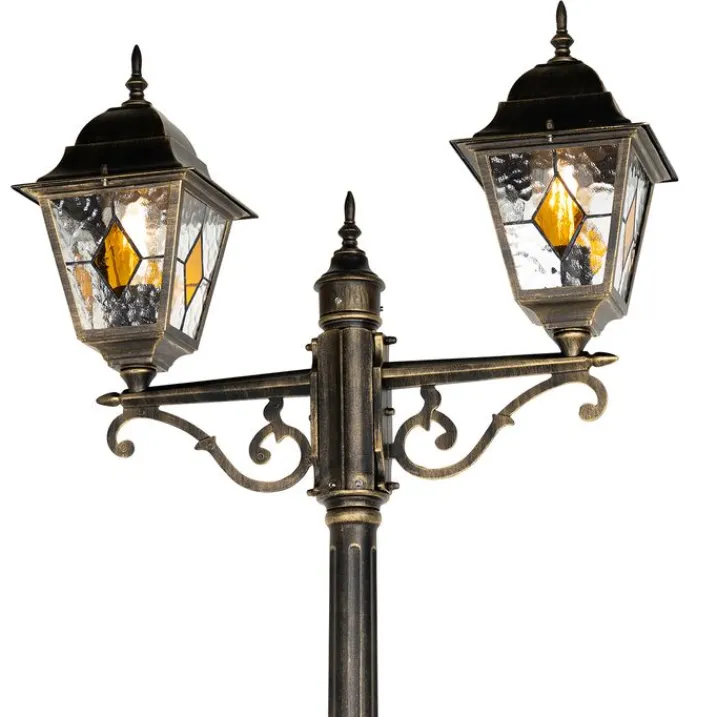 QAZQA Gartenbeleuchtung|Laternen Außen*Vintage Außenlaterne Antikgold 240 cm 2-flammig - Antigua