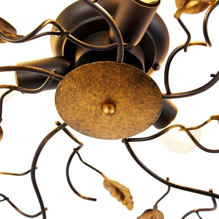 QAZQA Deckenleuchten|Wohnzimmerlampen*Vintage Deckenlampe schwarz mit Gold 50 cm 3 Lichter - Foglie