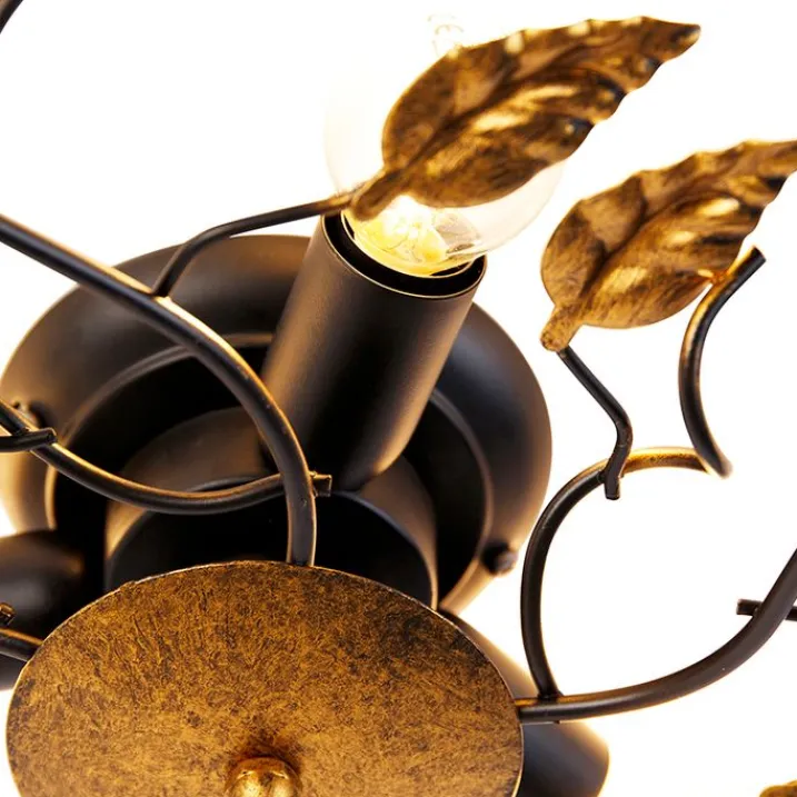 QAZQA Deckenleuchten|Wohnzimmerlampen*Vintage Deckenlampe schwarz mit Gold 50 cm 3 Lichter - Foglie