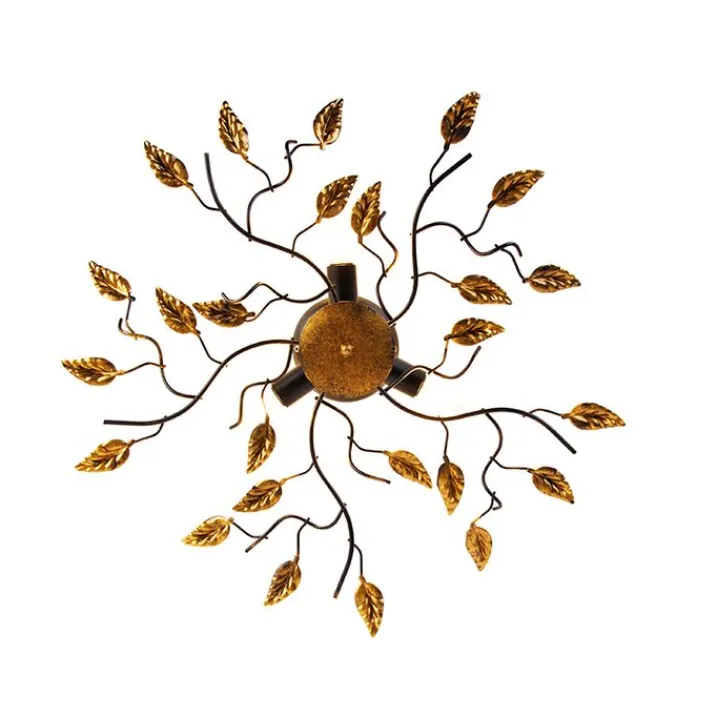 QAZQA Deckenleuchten|Wohnzimmerlampen*Vintage Deckenlampe schwarz mit Gold 50 cm 3 Lichter - Foglie