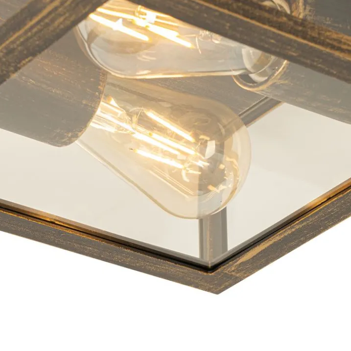 QAZQA Badezimmerlampen|Deckenleuchten Außen*Vintage Deckenleuchte Antikgold IP44 2-flammig - Charlois