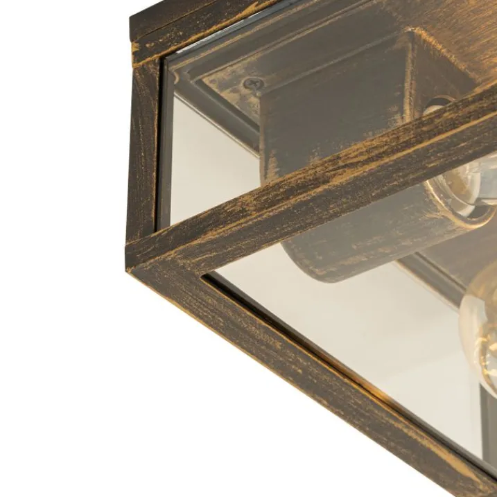 QAZQA Badezimmerlampen|Deckenleuchten Außen*Vintage Deckenleuchte Antikgold IP44 2-flammig - Charlois