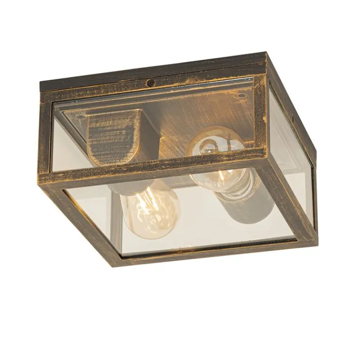 QAZQA Badezimmerlampen|Deckenleuchten Außen*Vintage Deckenleuchte Antikgold IP44 2-flammig - Charlois