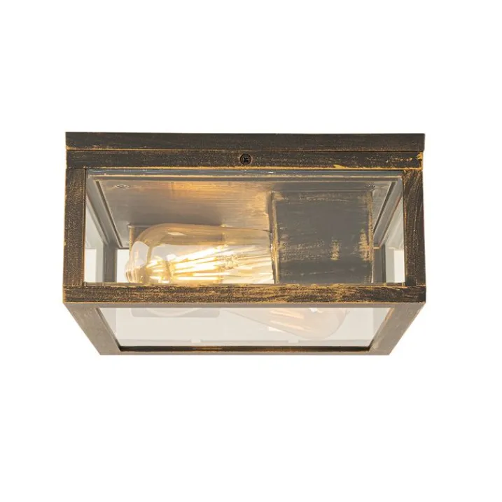 QAZQA Badezimmerlampen|Deckenleuchten Außen*Vintage Deckenleuchte Antikgold IP44 2-flammig - Charlois