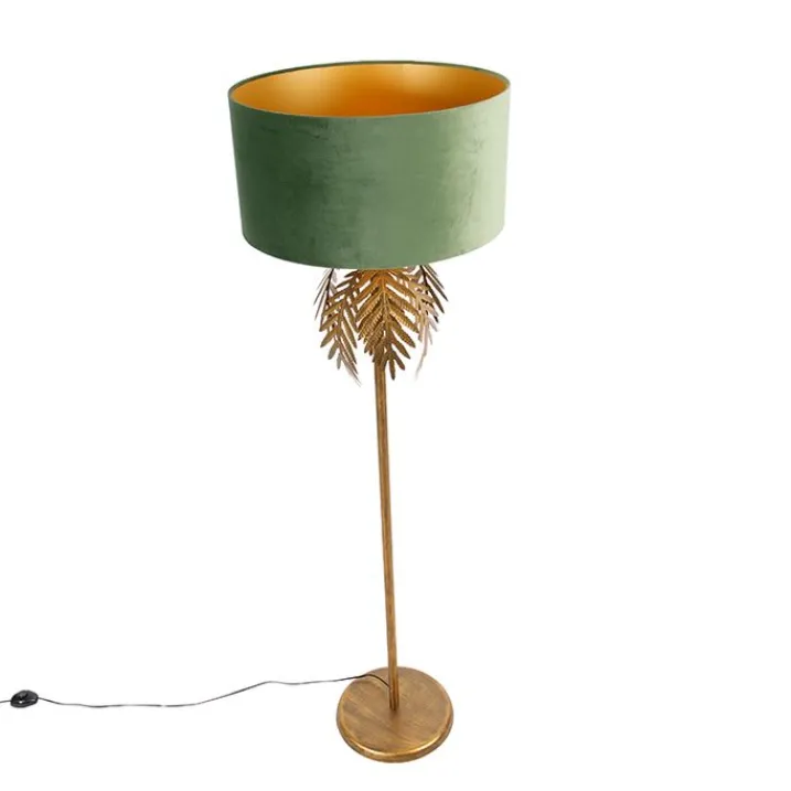 QAZQA Stehlampen|Wohnzimmerlampen*Vintage goldene Stehlampe mit grünem Samtschirm - Botanica