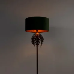 QAZQA Stehlampen|Wohnzimmerlampen*Vintage goldene Stehlampe mit grünem Samtschirm - Botanica