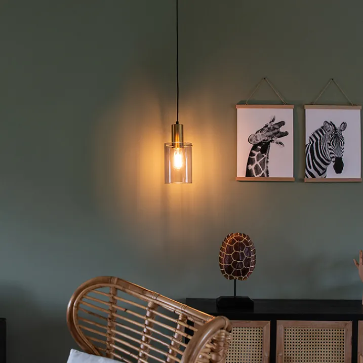 QAZQA Pendelleuchten|Wohnzimmerlampen*Vintage Hängelampe Messing mit Rauchglas - Vidra