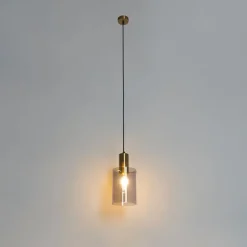 QAZQA Pendelleuchten|Wohnzimmerlampen*Vintage Hängelampe Messing mit Rauchglas - Vidra