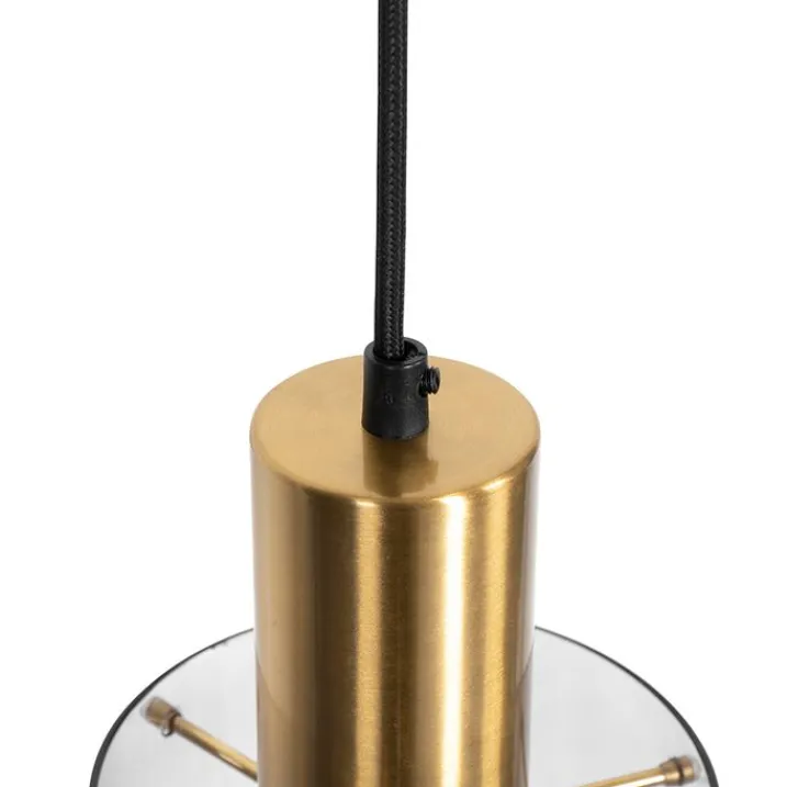 QAZQA Pendelleuchten|Wohnzimmerlampen*Vintage Hängelampe Messing mit Rauchglas - Vidra