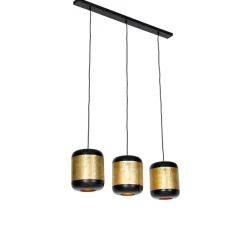 QAZQA Pendelleuchten|Wohnzimmerlampen*Vintage Hängelampe schwarz mit Messing länglich 3-flammig - Kayleigh