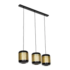 QAZQA Pendelleuchten|Wohnzimmerlampen*Vintage Hängelampe schwarz mit Messing länglich 3-flammig - Kayleigh