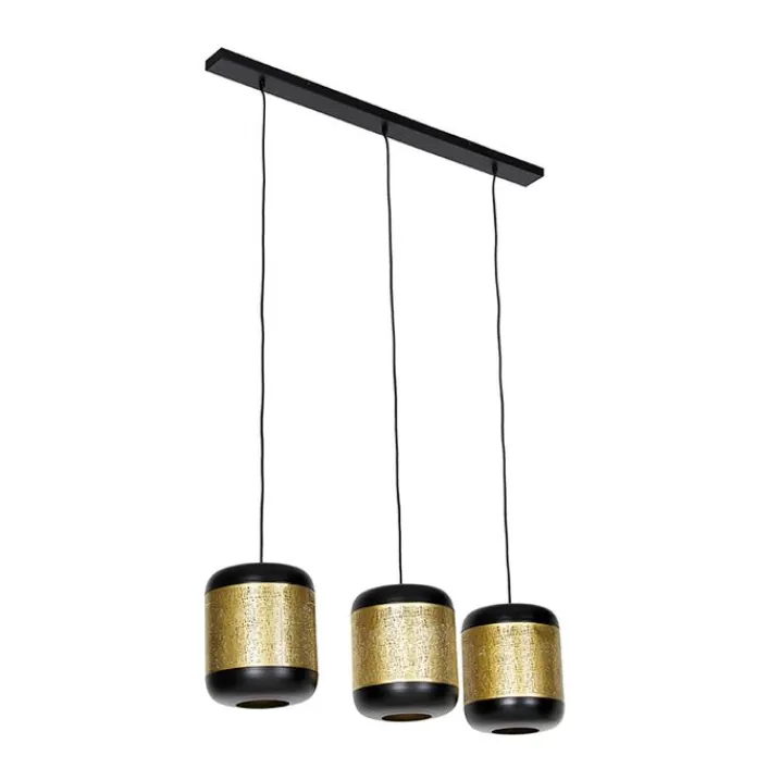 QAZQA Pendelleuchten|Wohnzimmerlampen*Vintage Hängelampe schwarz mit Messing länglich 3-flammig - Kayleigh