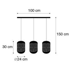 QAZQA Pendelleuchten|Wohnzimmerlampen*Vintage Hängelampe schwarz mit Messing länglich 3-flammig - Kayleigh