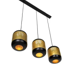 QAZQA Pendelleuchten|Wohnzimmerlampen*Vintage Hängelampe schwarz mit Messing länglich 3-flammig - Kayleigh