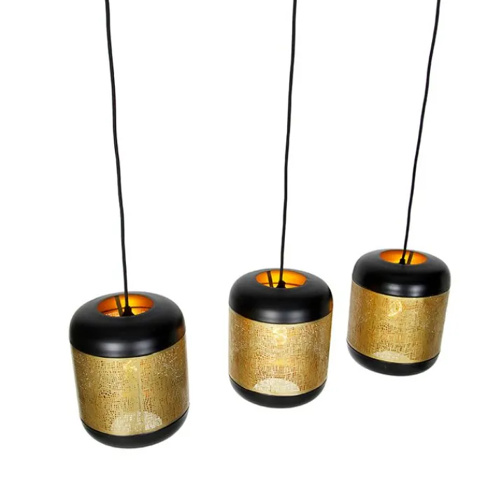 QAZQA Pendelleuchten|Wohnzimmerlampen*Vintage Hängelampe schwarz mit Messing länglich 3-flammig - Kayleigh