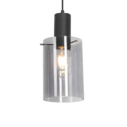 QAZQA Schlafzimmerlampen|Küchenlampen*Vintage Hängelampe schwarz mit Rauchglas - Vidra