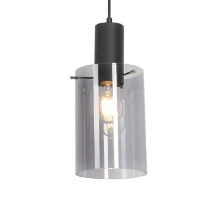 QAZQA Schlafzimmerlampen|Küchenlampen*Vintage Hängelampe schwarz mit Rauchglas - Vidra