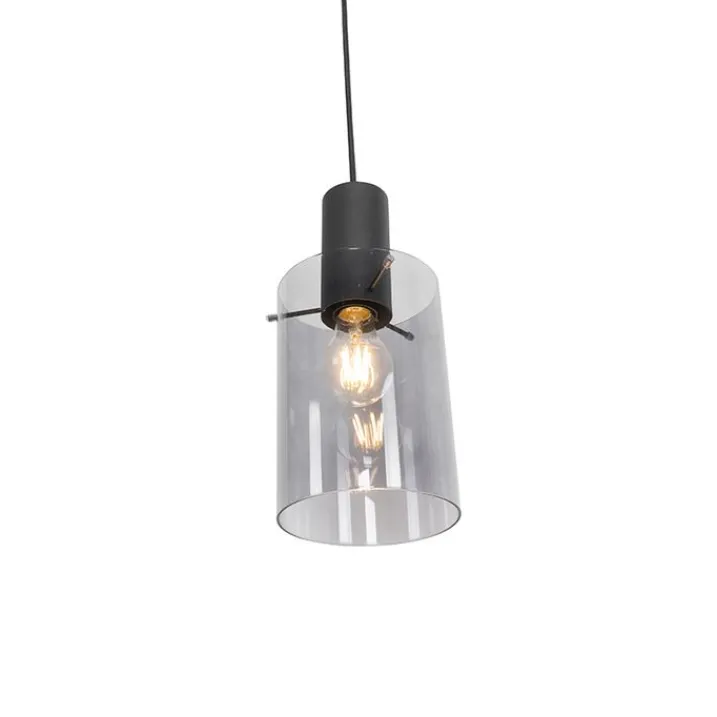 QAZQA Schlafzimmerlampen|Küchenlampen*Vintage Hängelampe schwarz mit Rauchglas - Vidra