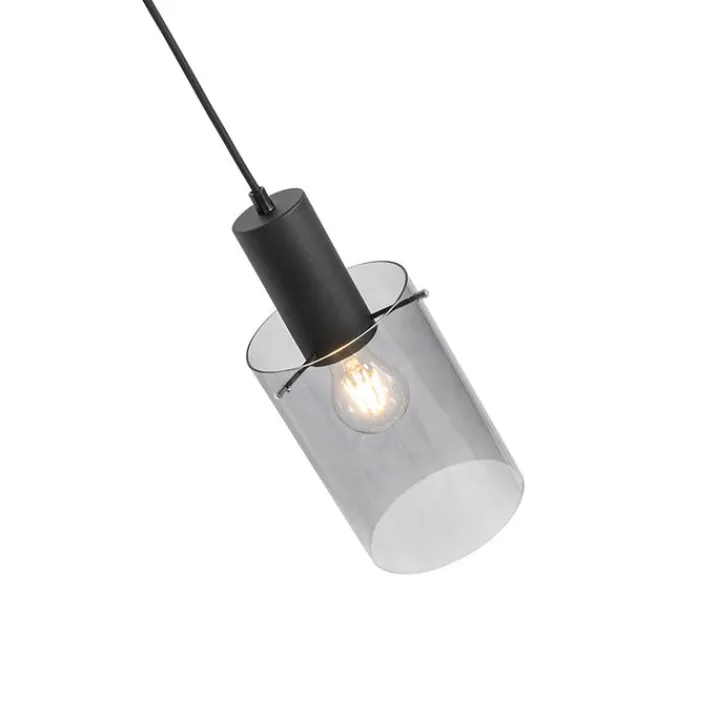 QAZQA Schlafzimmerlampen|Küchenlampen*Vintage Hängelampe schwarz mit Rauchglas - Vidra