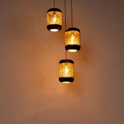 QAZQA Pendelleuchten|Wohnzimmerlampen*Vintage Hängelampe schwarz mit Messing rund 3-flammig - Kayleigh