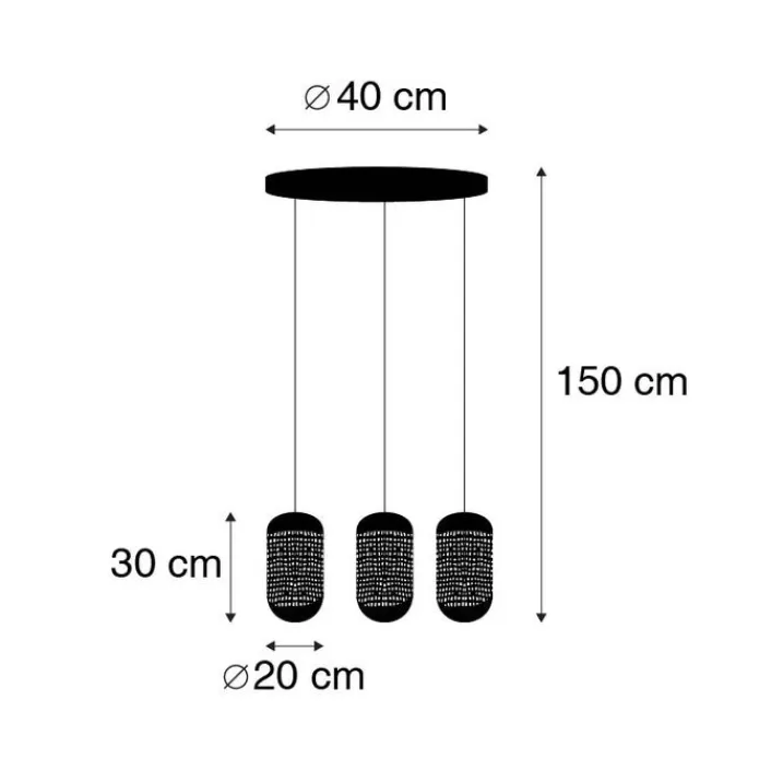 QAZQA Pendelleuchten|Wohnzimmerlampen*Vintage Hängelampe schwarz mit Messing rund 3-flammig - Kayleigh