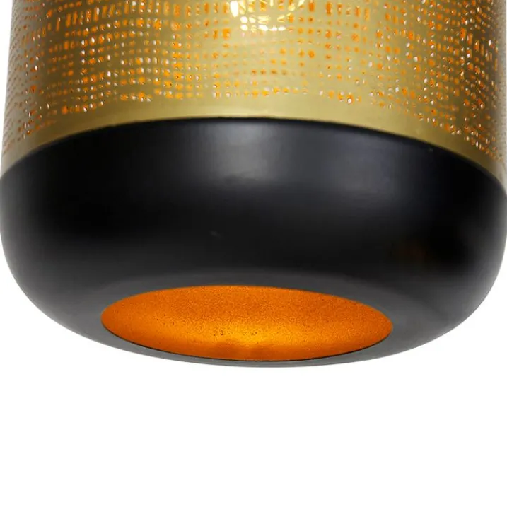 QAZQA Pendelleuchten|Wohnzimmerlampen*Vintage Hängelampe schwarz mit Messing rund 3-flammig - Kayleigh