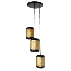 QAZQA Pendelleuchten|Wohnzimmerlampen*Vintage Hängelampe schwarz mit Messing rund 3-flammig - Kayleigh