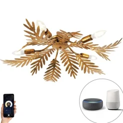 QAZQA Smarte Deckenleuchten|Deckenleuchten*Vintage Smart Deckenleuchte Gold 70 cm inkl. 5 WiFi B35 - Botanica
