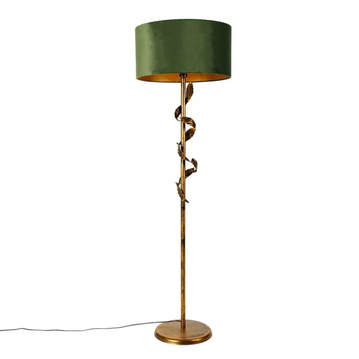 QAZQA Küchenlampen|Stehlampen*Vintage Stehlampe Antik Gold mit grünem Schirm - Linden