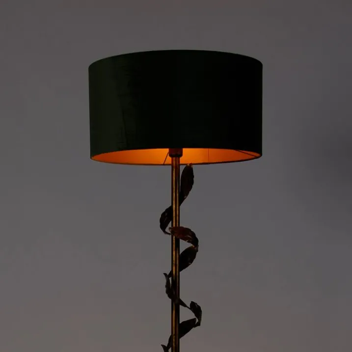 QAZQA Küchenlampen|Stehlampen*Vintage Stehlampe Antik Gold mit grünem Schirm - Linden