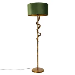 QAZQA Küchenlampen|Stehlampen*Vintage Stehlampe Antik Gold mit grünem Schirm - Linden