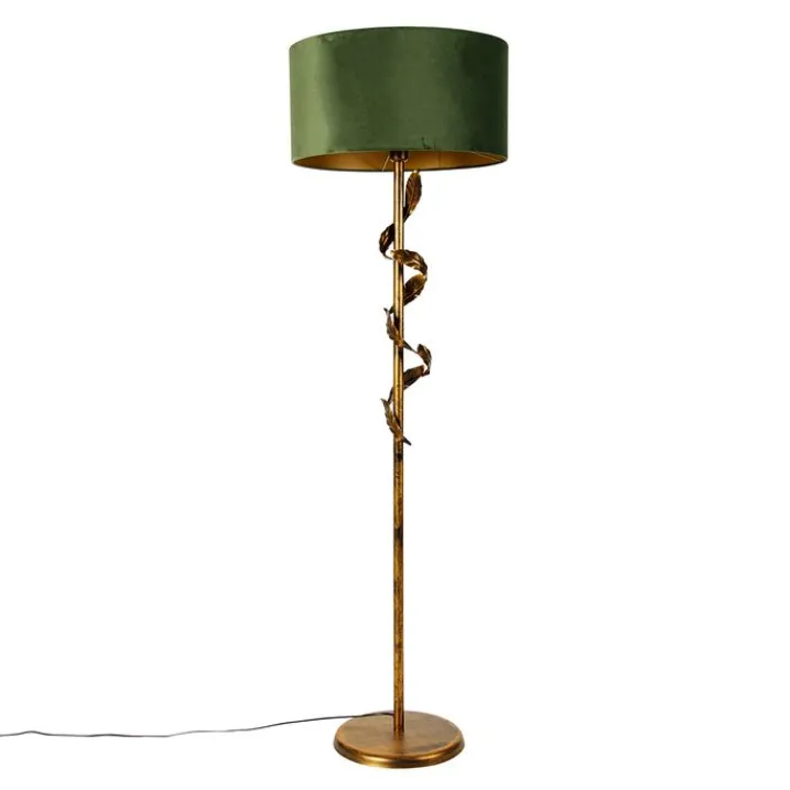 QAZQA Küchenlampen|Stehlampen*Vintage Stehlampe Antik Gold mit grünem Schirm - Linden