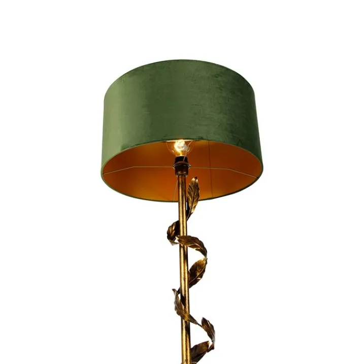 QAZQA Küchenlampen|Stehlampen*Vintage Stehlampe Antik Gold mit grünem Schirm - Linden