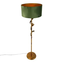 QAZQA Küchenlampen|Stehlampen*Vintage Stehlampe Antik Gold mit grünem Schirm - Linden